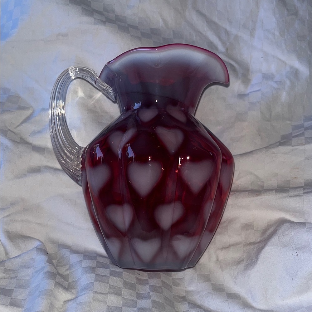 Fenton Ruby and White Heart Glass Pitcher